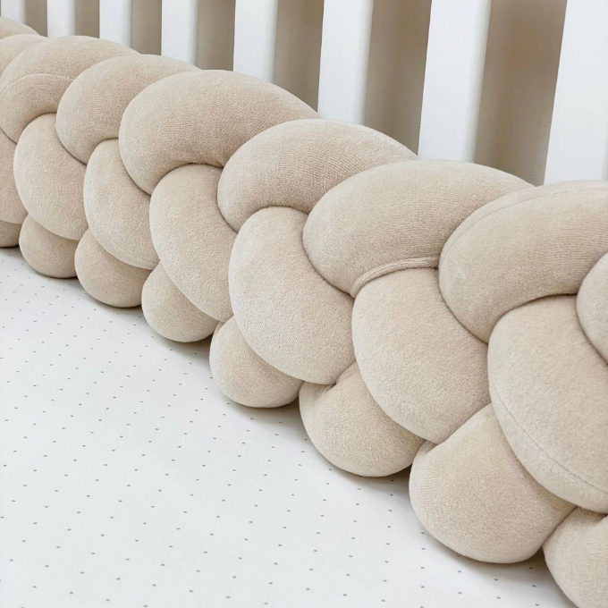Protectie laterala patut bebe tripla bej (2)